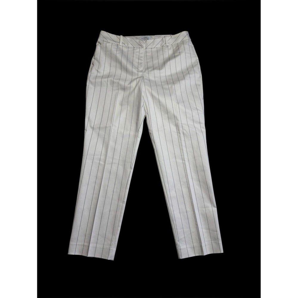 NWT Liz Claiborne Emma Slim Leg Ankle Pant Mid Rise White Stripe Sz 8